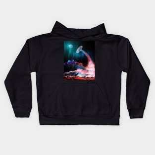 Waves At The Alien Beach As UFO Takes Off Into Space Kids Hoodie